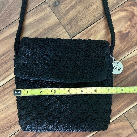 The Sak Black Crochet Crossbody Bag Purse Boho Neutral Classic - Picture 6 of 9